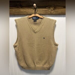 Ralph Lauren Men's Beige V-Neck Vest Sz L Preppy Golf country club bow tie